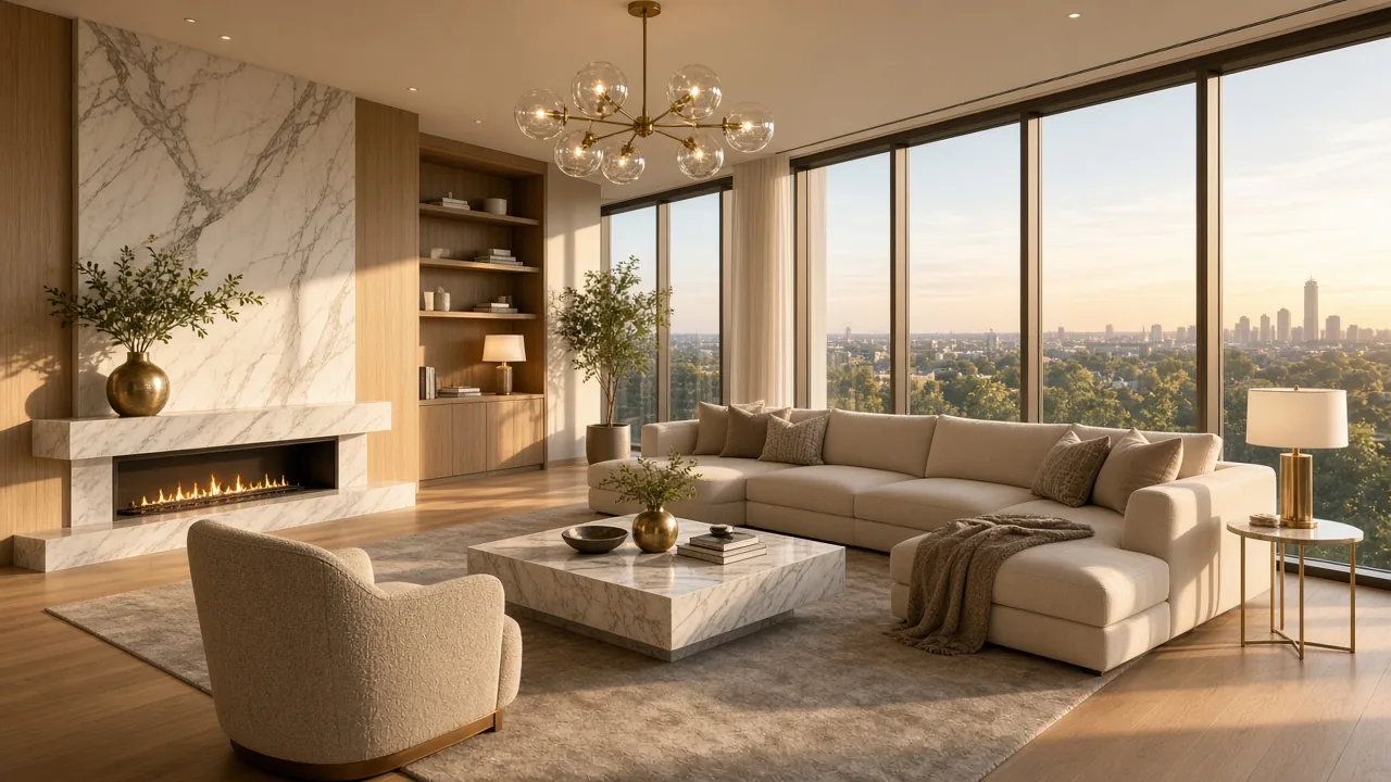 Prévia conceitual de um site para imobiliária: interior residencial contemporâneo